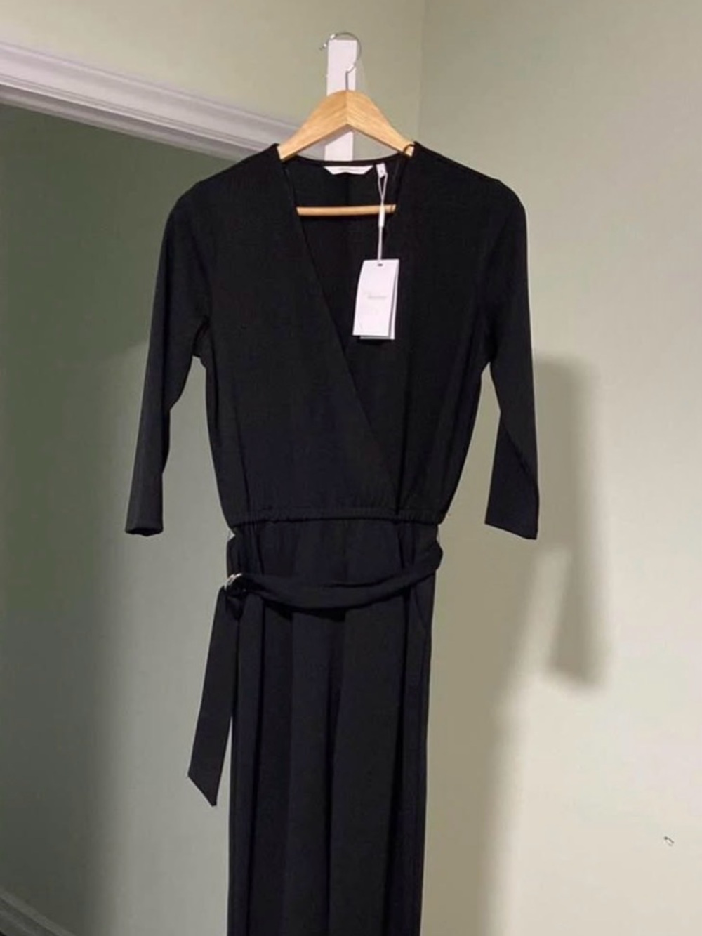 Black Wrap-Style Jumpsuit with Waist Tie